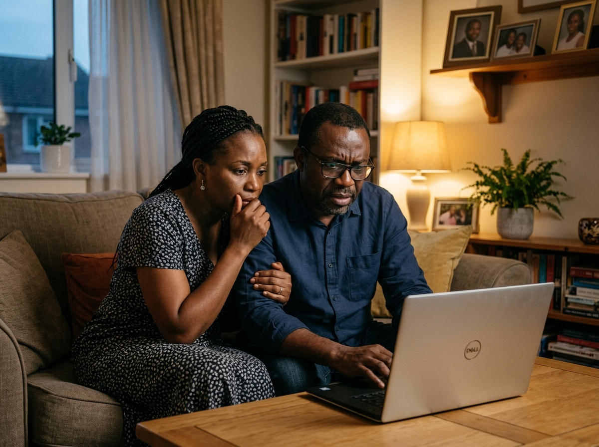 Parents inquiets devant leur ordinateur
